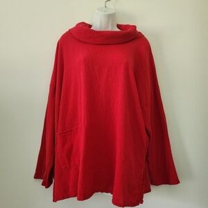 Oh My Gauze! Tortus Long Sleeve Cowl Neck Lagenlook Tunic Top Red One Size
